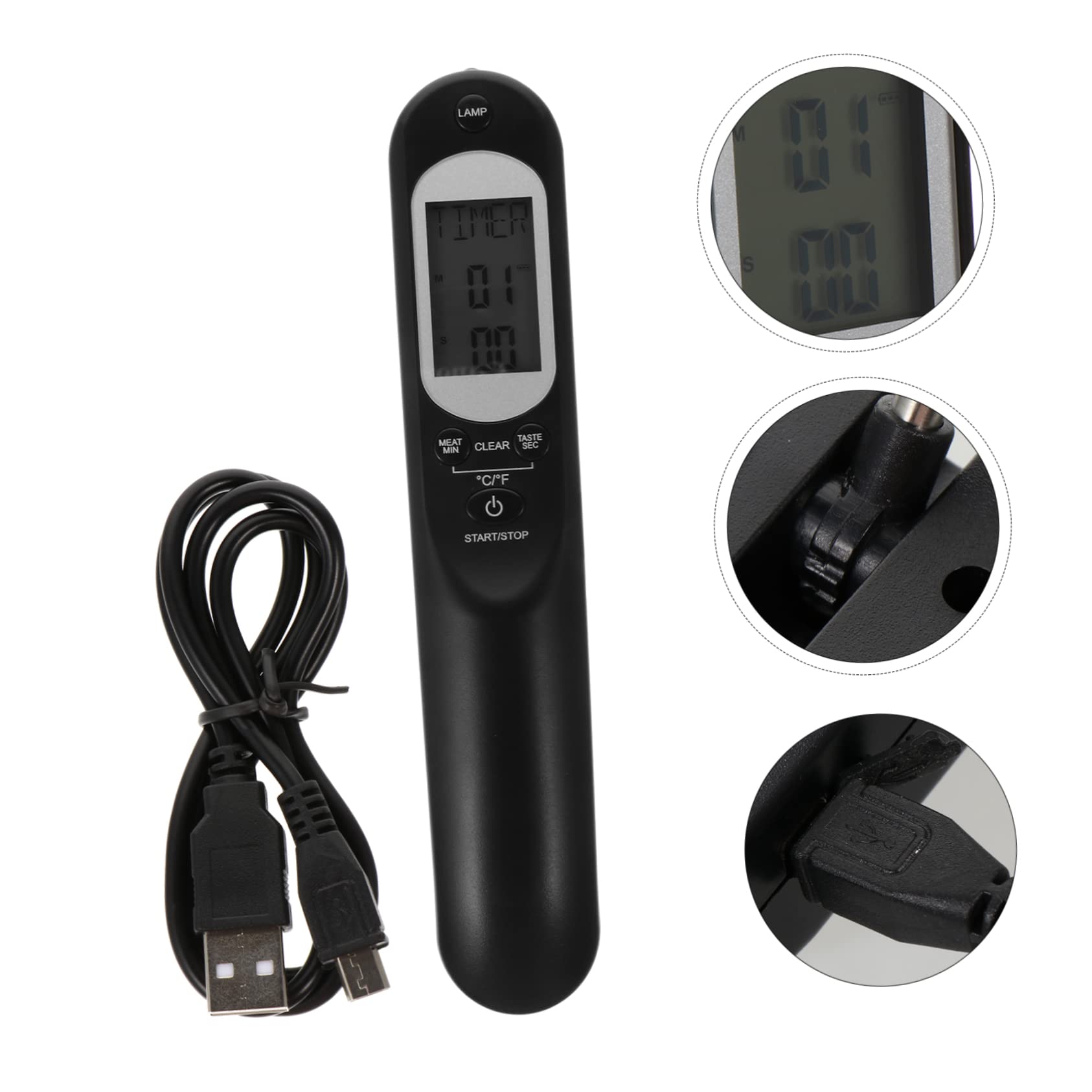 Cabilock Termómetro De Carne Digital Para Barbacoa y Cocina Carga Usb y Alarma De Voz Medidor De Temperatura