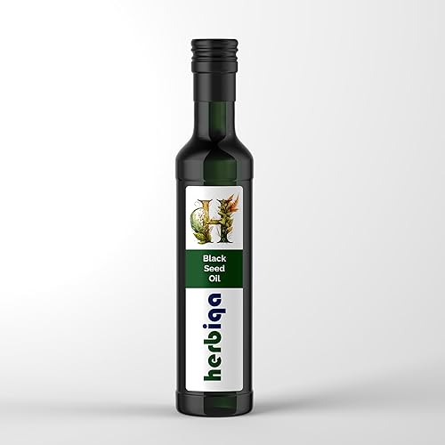 HERBIQA Aceite de semilla negra, aceite de nigella sativa prensado en frío, % 100 extra virgen, sin refinar, alta timoquinona, Omega 3-6-9, aceite