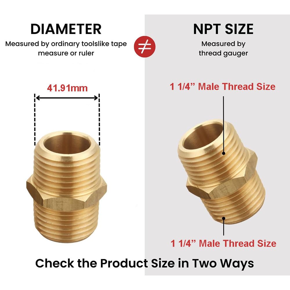 Doppel-Nippel Aus Messing 1 1/4 Zoll AG X AG – Außengewinde, 42mm Außen-Ø, Für Trinkwasser, Heizung, Sanitär