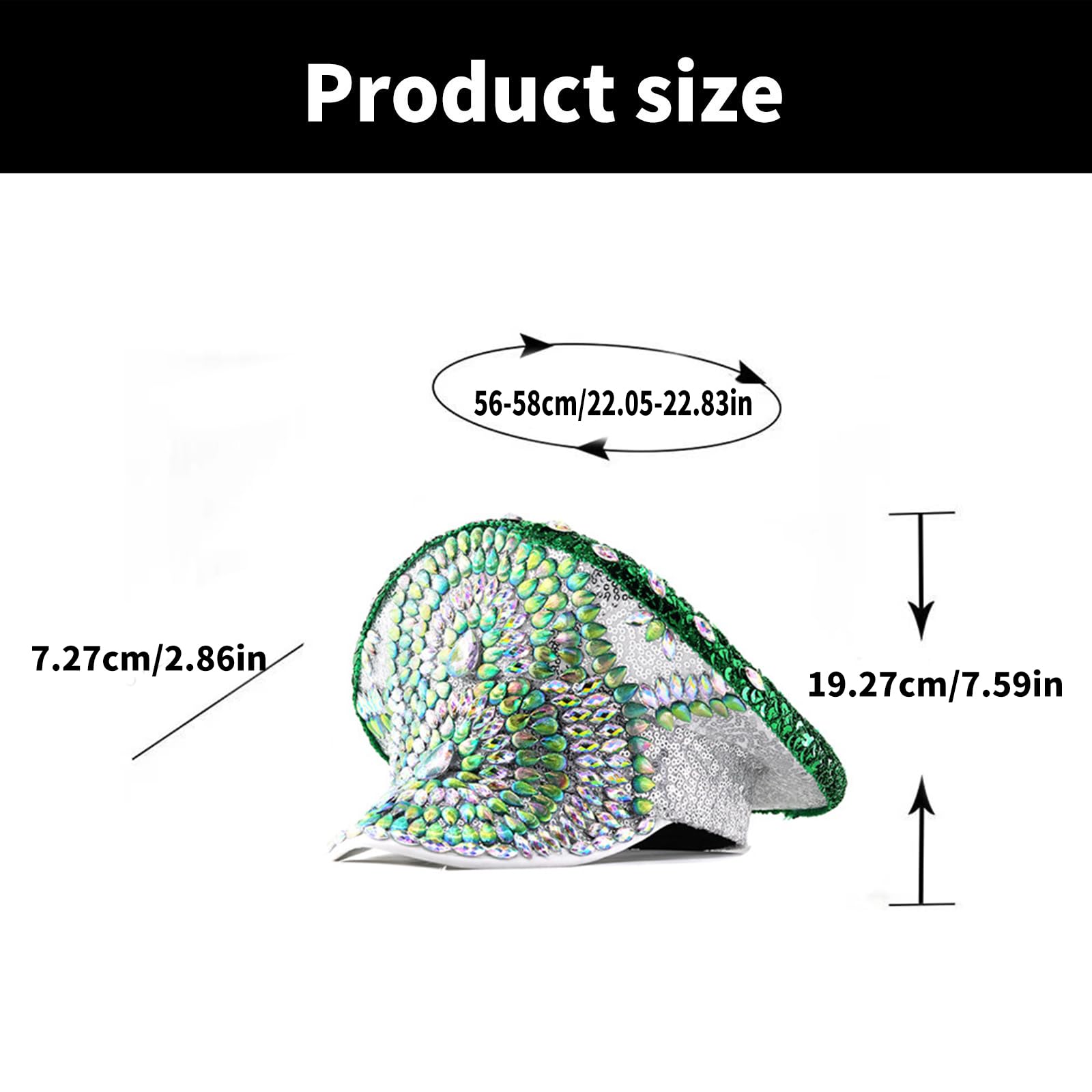 Cappello con borchie di strass rivetto per donne uomini cappelli per feste di compleanno cappello blingbling per spettacoli teatrali fotografia copricapo verde diamante paillettes cappello blu