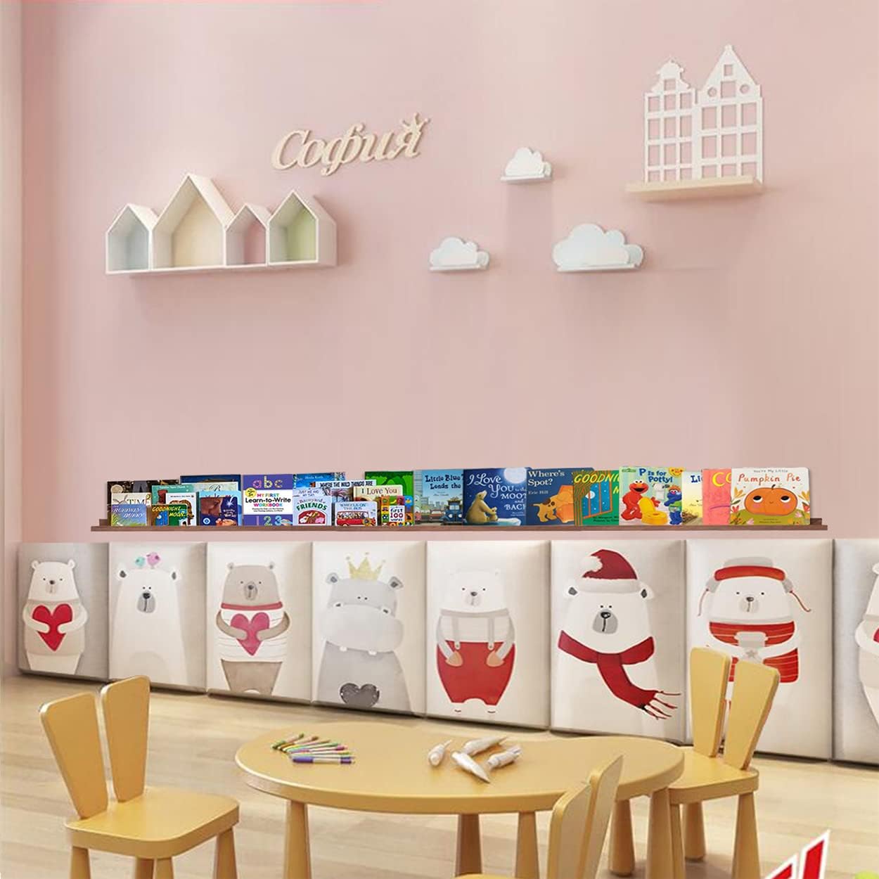 AZSKY 36 Inch Picture Ledge Shelf Rustic Wall Mount Light Walnut Long Narrow Picture Shelves Storage for Books Music Albums Green Plants-Photo Ledge Shelf Set of 3 Mounting Hardware Include