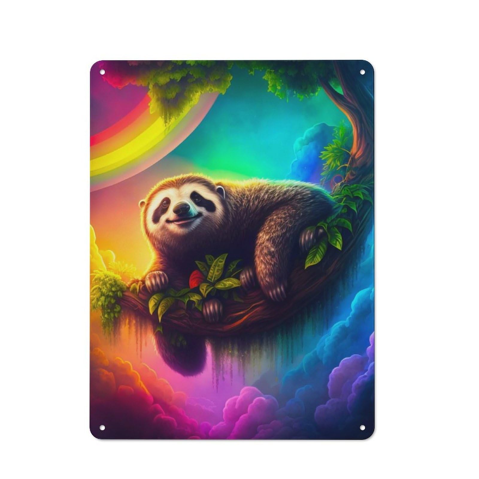 Junmoney Smiling Sloth In Rainbow Sky Vintage Tin Sign 40X30cm With For Workshop Wall, For Makers And Diy Enthusiasts, For Retro Home Interiors