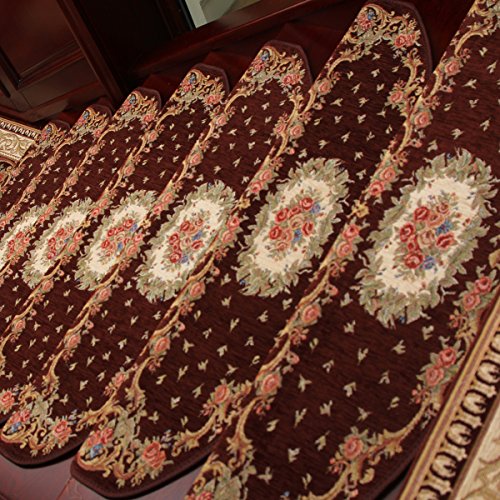 Keyama Acrylic Set Of 15 Indoor Floral/Flowers Bullnose Carpet Stair Treads Free Tape Non-Slip Stair Carpet Treads Carpet Staircase Decorative Area Rugs 9 Inch W X 31 Inch L Brown 059 thumb #1