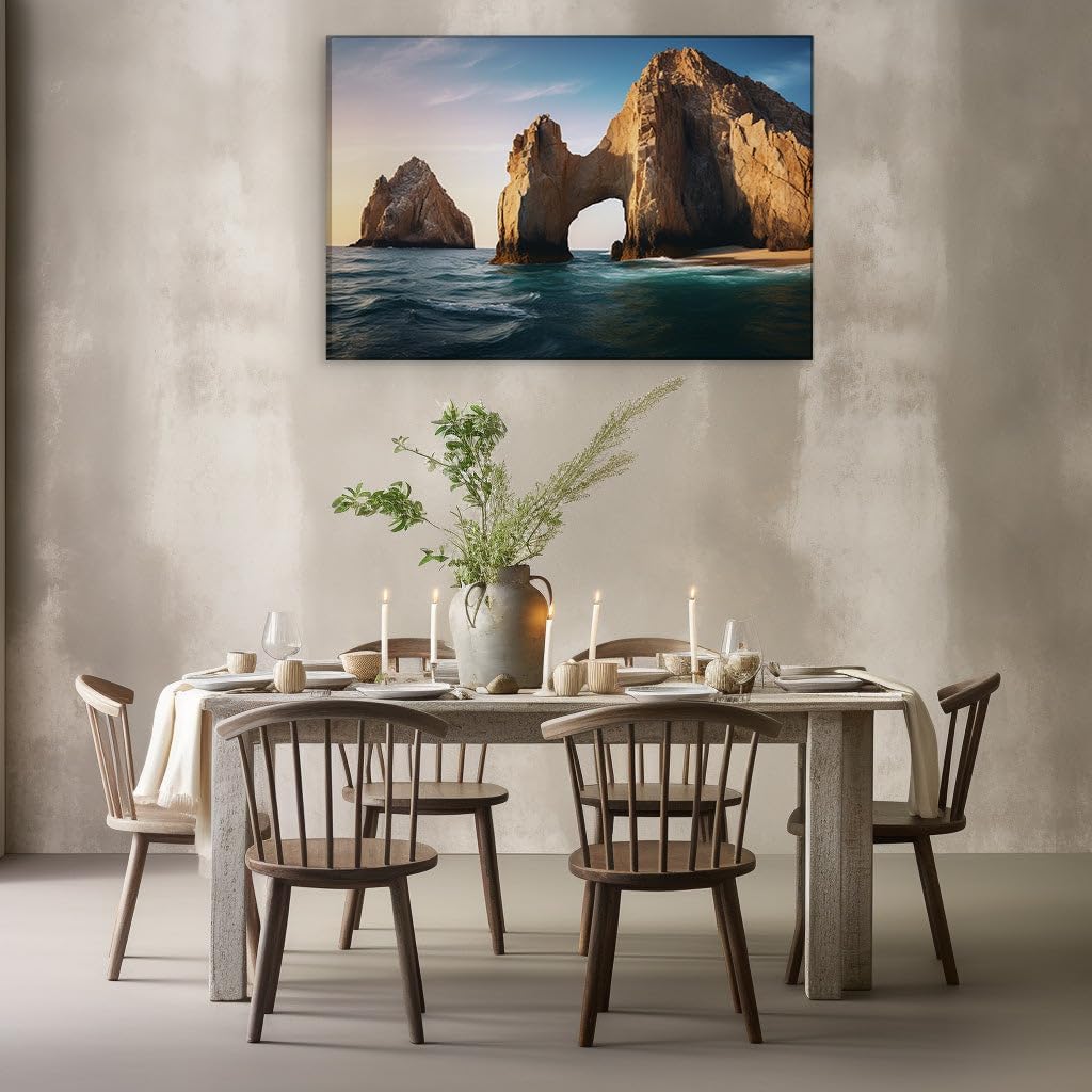 Canvas for Living room. Golden Sunset Splendor at Los Cabos' Majestic Arch, 27 x 18 inch Canvas Wall Art - Ready to Hang - 69x46 cm (27x18 inch)