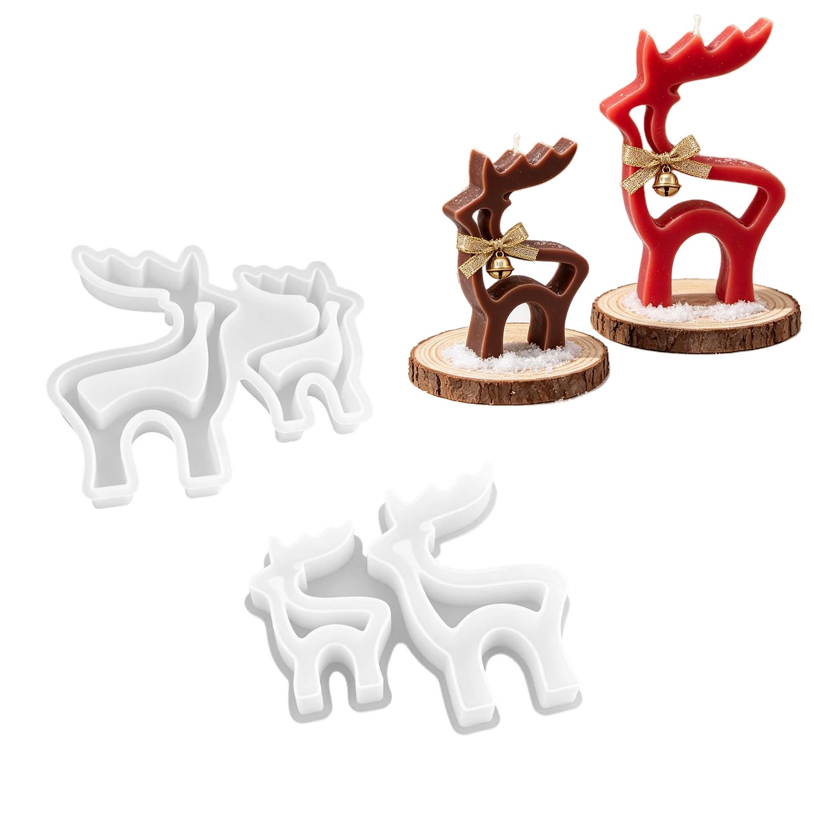 PANGBOER Translucent Silicone Christmas Deer Mold, Double Reindeer Mold for Holiday Handcraft Projects and Seasonal Tabletop Decor, 13.5X3CM Christmas Deer Holiday Reindeer Silicone Double