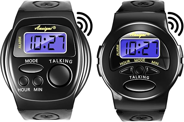 2PCS English Atomic Talking Watch Black Talking Watches for The Blind Loud Talking Atomic Watches for Men and Woman, Easy to use for Seniors,Blind,Best Gift for Seniors, TG2108SILVER