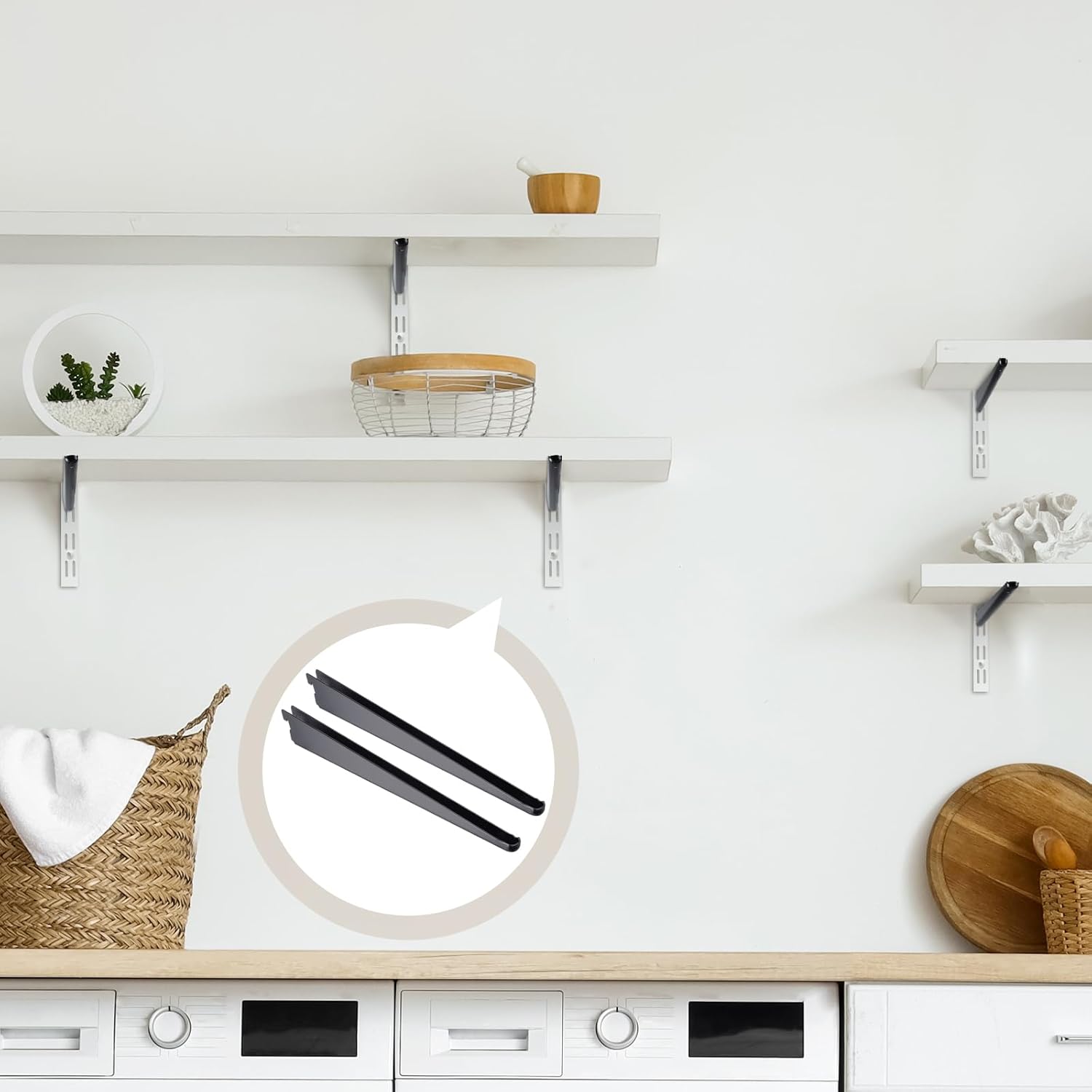 20 Pcs Adjustable Shelf Brackets for Double Track System Closet Organization Heavy Duty Wire Shelf Brackets(Black,16.5 Inch)