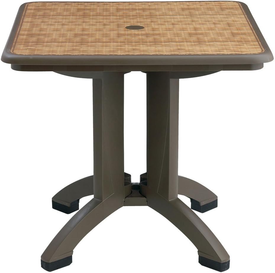 Grosfillex US743037 Havana 32" x 32" Square Resin Folding Table with Umbrella Hole - Espresso Wicker Finish