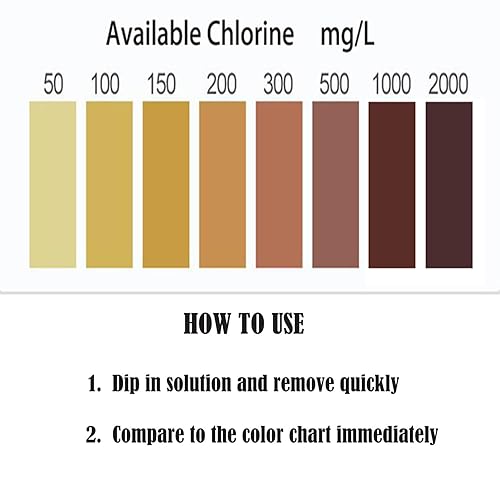 Miniatura 6 de Tiras de prueba de cloro, papeles de prueba de solución de hipoclorito de sodio, papel de prueba de lejía, 100 tiras, rango 50-2000PPM