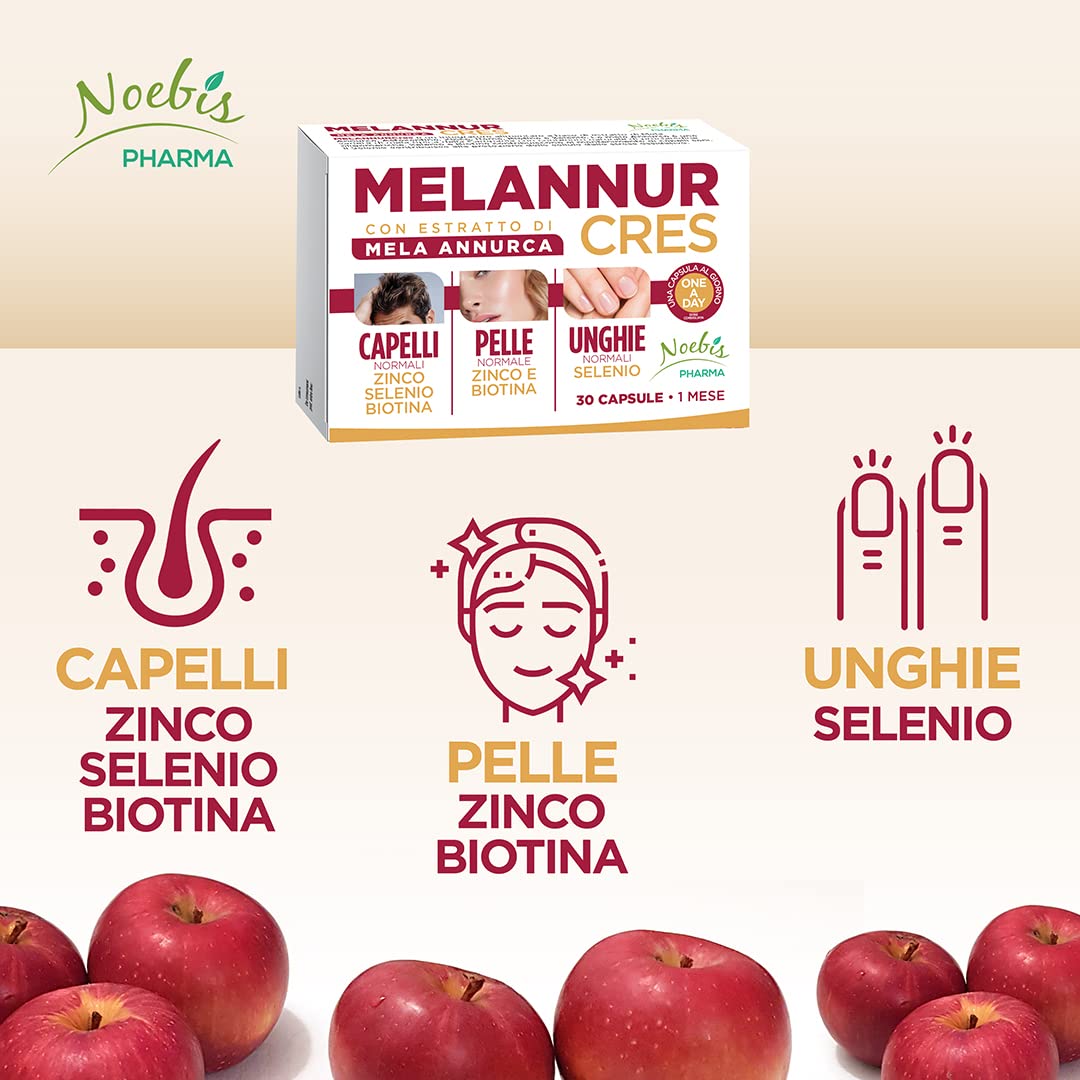 MelannurCres – Elisir per i Capelli – Integratore 30 Capsule – con Mela Annurca, Zinco, Rame, Selenio, Biotina e Astaxantina – Crescita e Forza - (Confezione da 6)