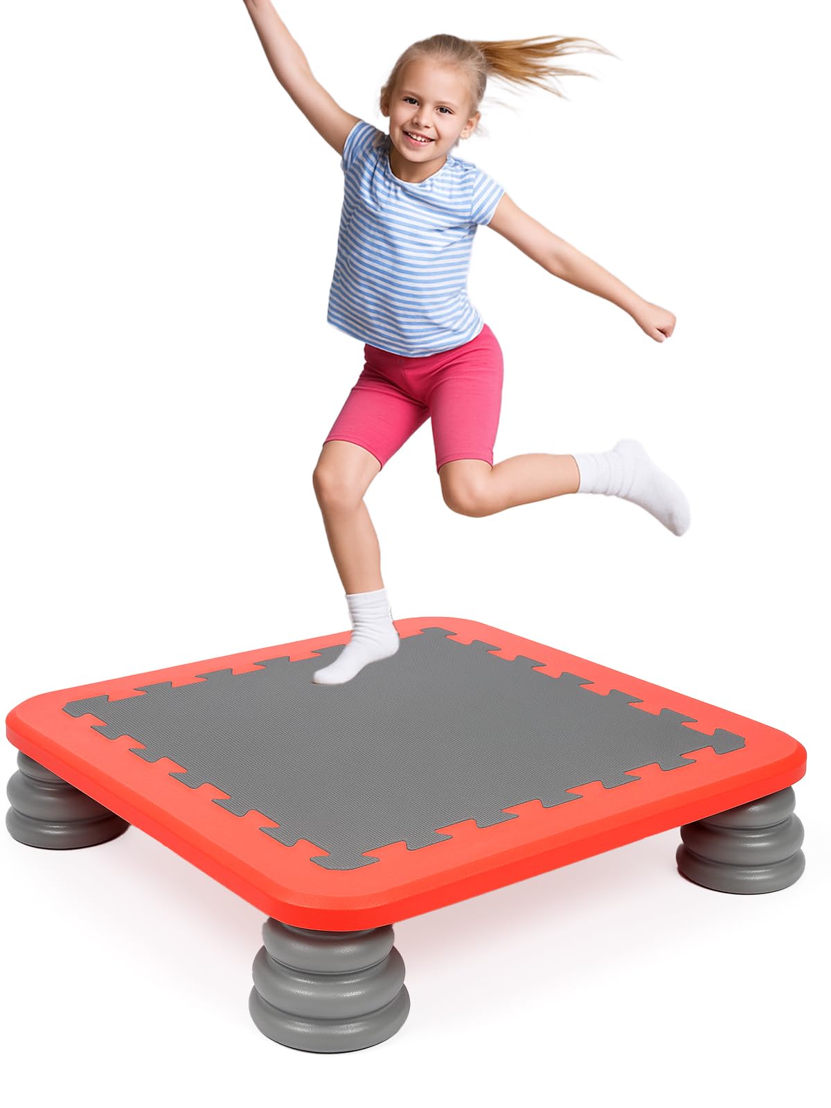Mini Indoor Trampoline for Kids, Autism Friendly Sensory Toy, Foam Padded Toddler Trampoline for Indoor Play, Safe and Sturdy Jump Board, Easy to Clean and Assemble, 80KG Capacity (Red)