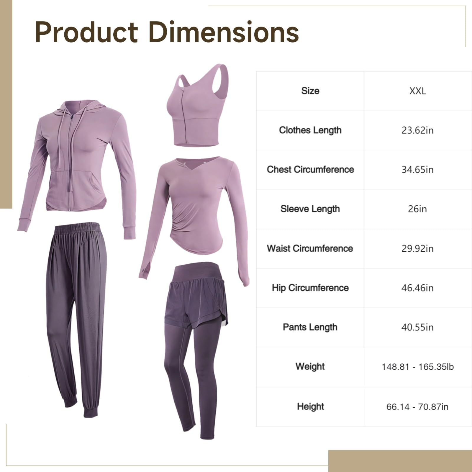 Conjunto de ropa deportiva de 5 piezas para mujer, camisetas de yoga con mangas largas, tela transpirable de elastano y poliéster, se adapta a tallas de 5 pies a 5 pies 11 pulgadas, 176 a 331, Gris y