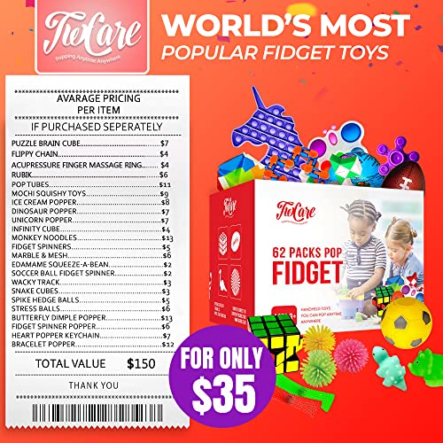 (62 Pcs) 2023 Upgraded Fidget Toys Party Favors Gifts For Kids Adults Autism Stress Relief Stocking Stuffers Sensory Pop It Autistic Pack Bulk Set Boys Girls Goodie Bag Treasure Box Classroom Prizes #TOP2