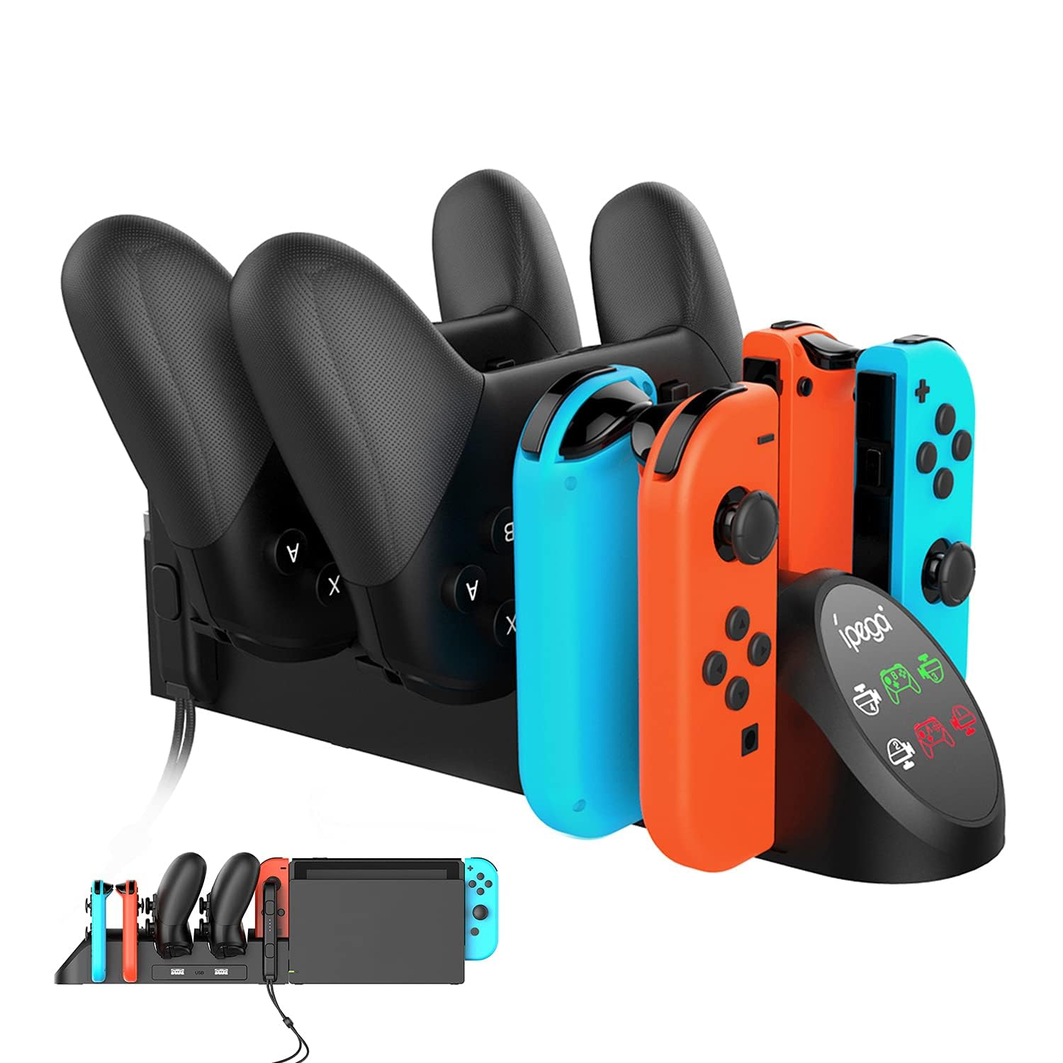 NALACAL Charging Dock Compatible with Nintendo Switch Pro Controllers and for Joy Cons & OLED Model for Joycon,Multifunction Charger Stand for Switch with 2 USB 2.0 Plug and 2.0 Ports