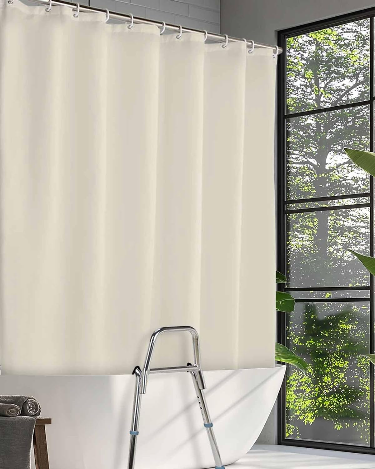 Shower Curtain for Tub Transfer Bench Cream Waterproof Split Shower Curtain with 2 Separated Away Slits Solid Color Bathroom Curtains with 12 Hooks 72 x 84 Inch