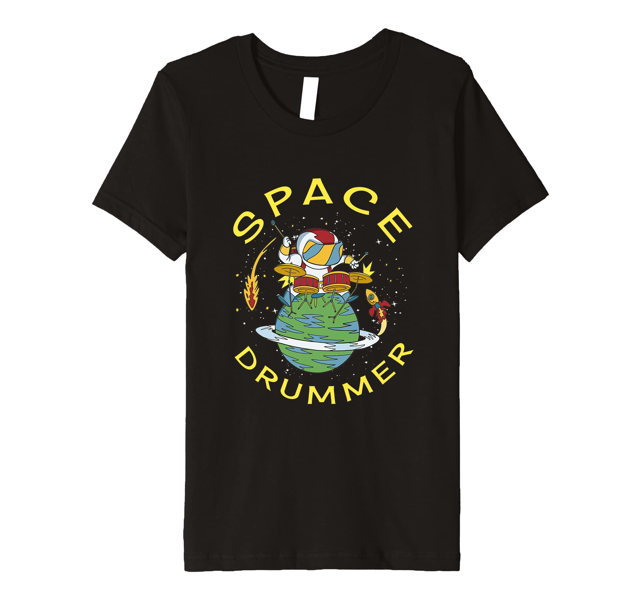 Sci Fi Metronaut Galaxy & Solar System Astros KidsKids Space Drummer - Astronaut Playing Drums on Planet Saturn Premium T-Shirt