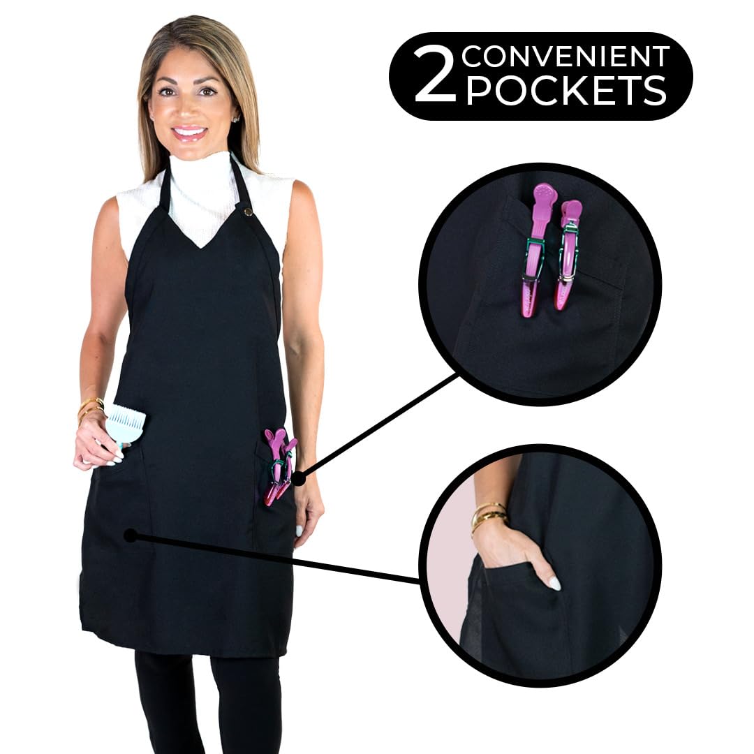 Betty Dain Silhouette Stylist Apron in Black for Salon Hairstylist and Professional Cosmetology Featuring a V-Neck Design | Water Resistant, Lightweight Polyester with Adjustable Snap-Closure - Image 3