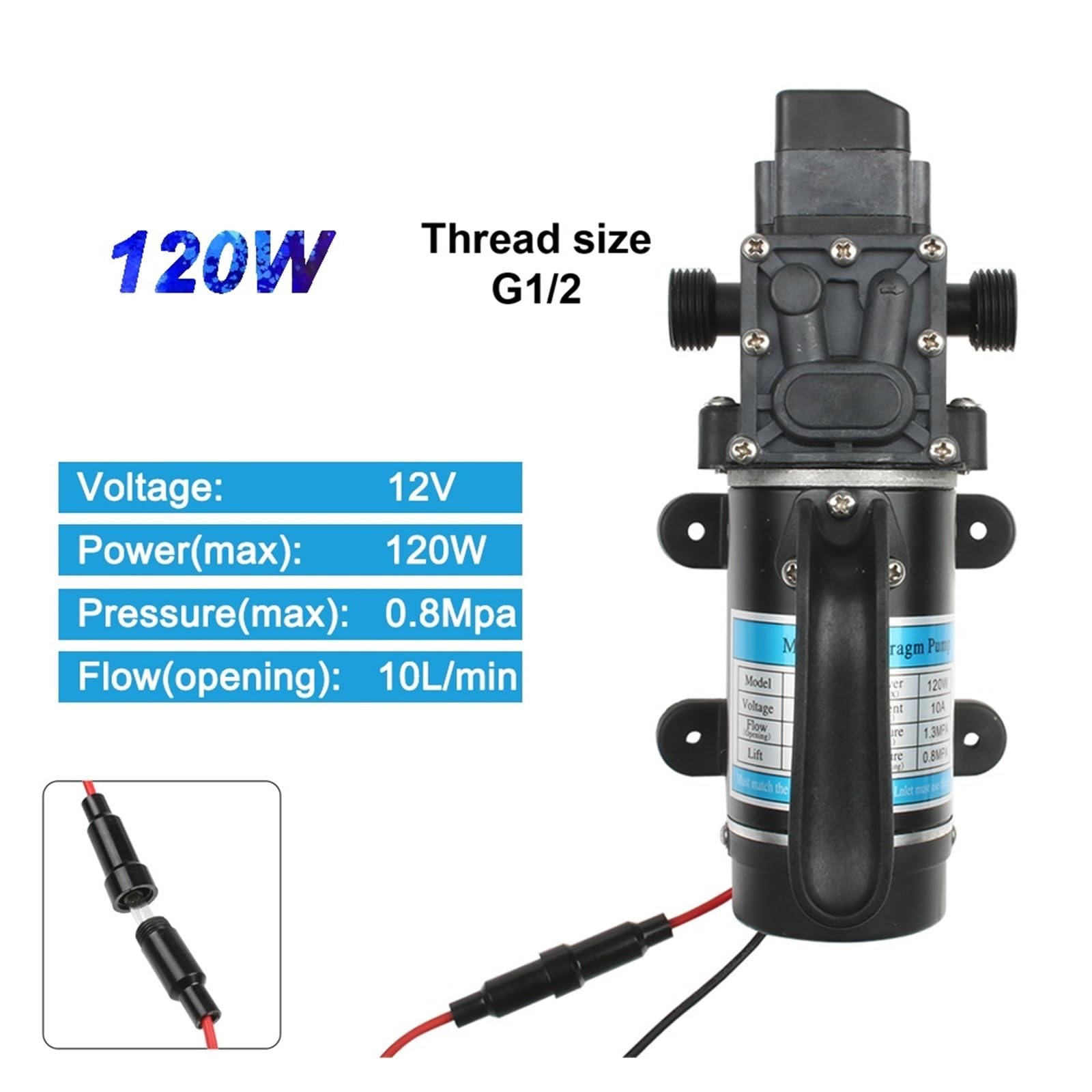 120W 10L / Min Film D'acqua Elettrico Ad Alta Pressione Micro Pompa Acqua Nera For Spruzzatore Da Giardino Agricolo Lavaggio Auto 12V 24V Funzionamento Fluido Portata Costante Affidabile