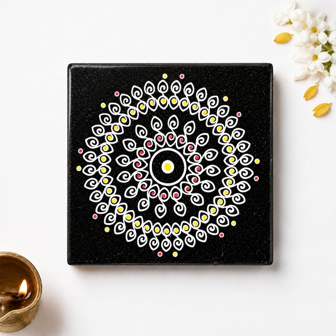 Chitrashila Granite Rangoli Tile - Pulli Kolam Design -1