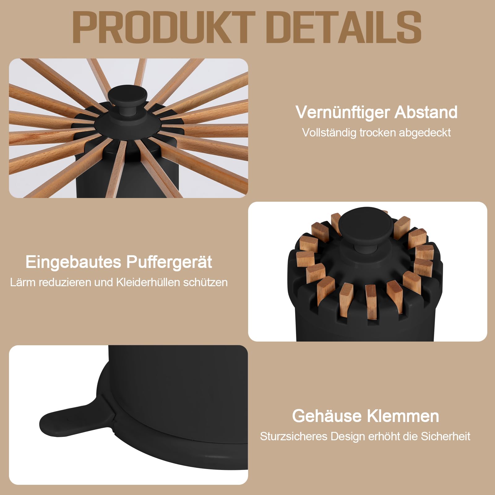 Séchoir à linge pliable peu encombrant avec 16 bras en bois et 48 emplacements suspendus, support de séchage moderne pieuvre, trépied portable pour balcon, intérieur, buanderie (noir)