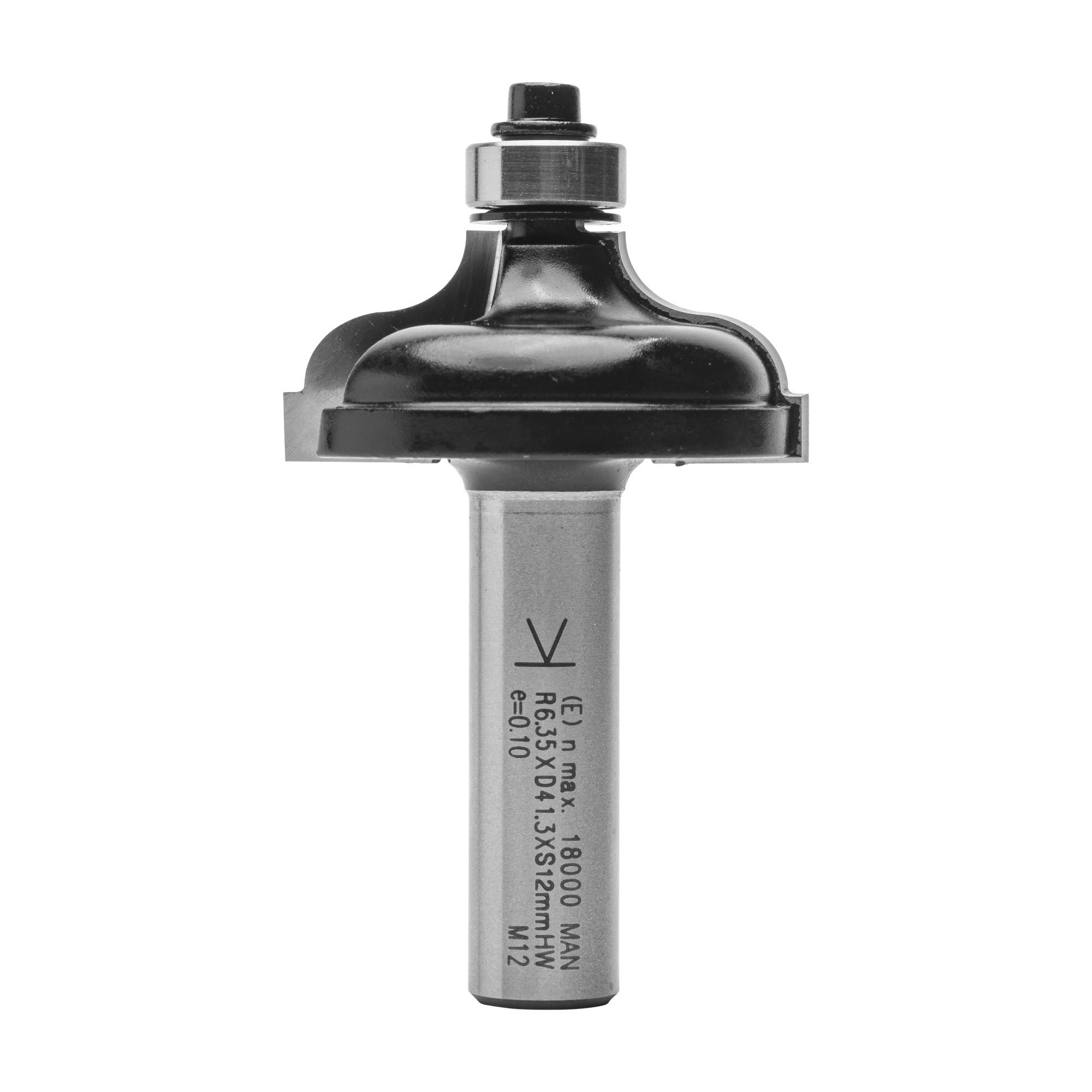 ENT 15052 Fresa para moldura, en carburo, vástago (S) de 12 mm, diámetro (D) de 41,3 mm, longitud útil (NL) de 17,5 mm, radio (R) de 6,35 mm, longitud total (SL) de 40 mm, con rebaje y rodamiento de bolas