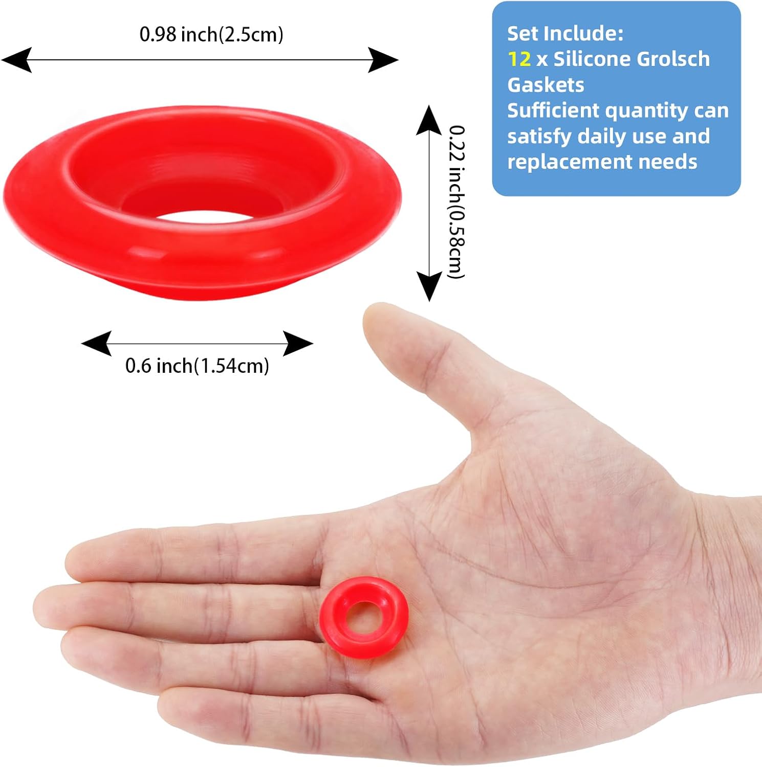 12 PCS Silicone Gaskets Washers Seals for Swing Flip Top Bottles, Replacement Caps Sealing Rings, Airtight Leakproof for Home Brew Beer, Soda, Beverage Bottles (Red Mushroom Half Cover)