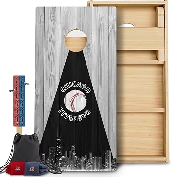 CornholeGamesUSA Pro Baseball Cornhole Boards Set | Made in USA 3/4 Baltic Birch, No Bounce, Triple Thick Legs, Two Brace & Handles, Tournament 2x4 Regulation Set with Score Tower & Cornhole Bags
