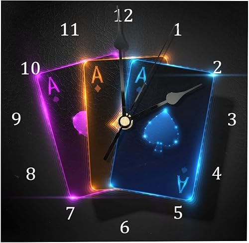 Relojes de pared Three Ace Poker Cards funciona con pilas, reloj de números para dormitorio, sala de estar, cocina, oficina, decoración del hogar,