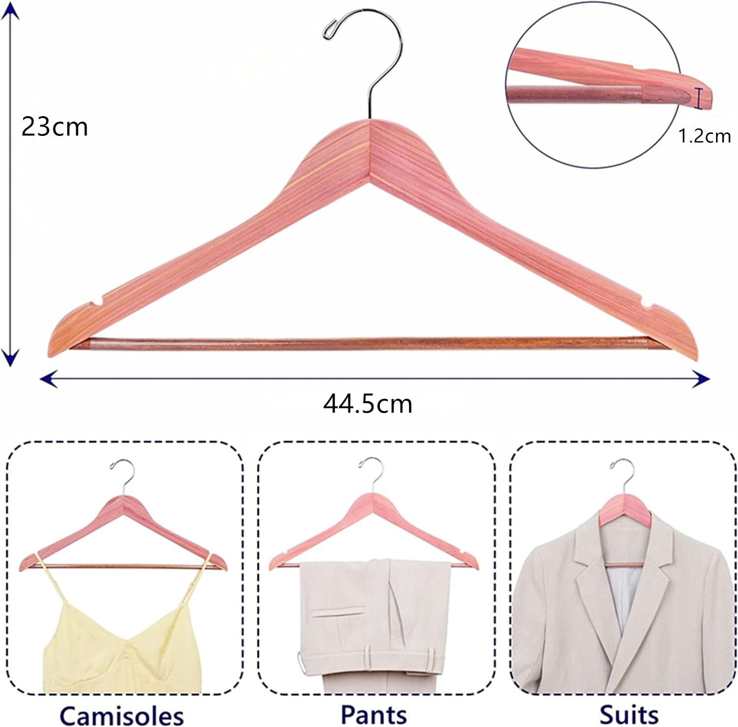 Amber Home 10 Unidades 44,5cm Perchas de Madera de Cedro Natural, Cedro Percha para Camisetas Camisas Trajes Abrigos Vestidos Tirantes Bodas, con Varilla y Ranuras, Sin Pintar, A Prueba Moho