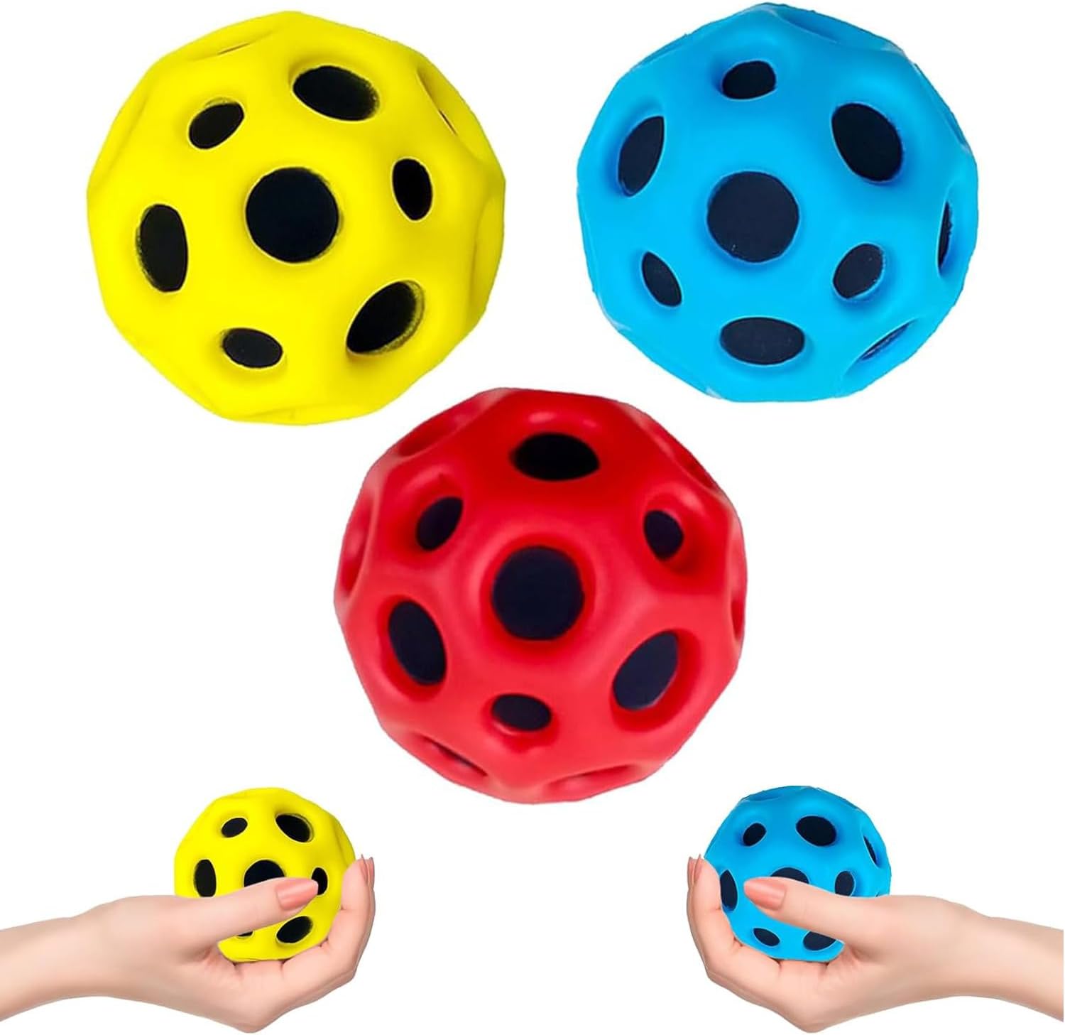 WEZCHUGHAOL 3 Pcs Space Ball, Extreme High Bouncing Ball, Super High Bouncing Space Ball, Rubber Bounce Ball Sensory Ball, Improve Hand-Eye Coordination, Easy to Grip and Catch