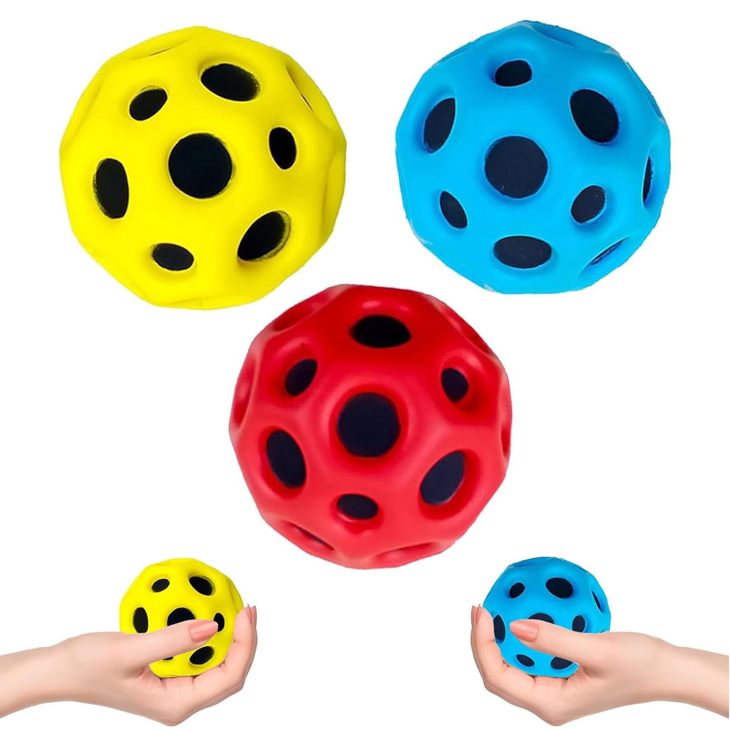 WEZCHUGHAOL 3 Pcs Space Ball, Extreme High Bouncing Ball, Super High Bouncing Space Ball, Rubber Bounce Ball Sensory Ball, Improve Hand-Eye Coordination, Easy to Grip and Catch