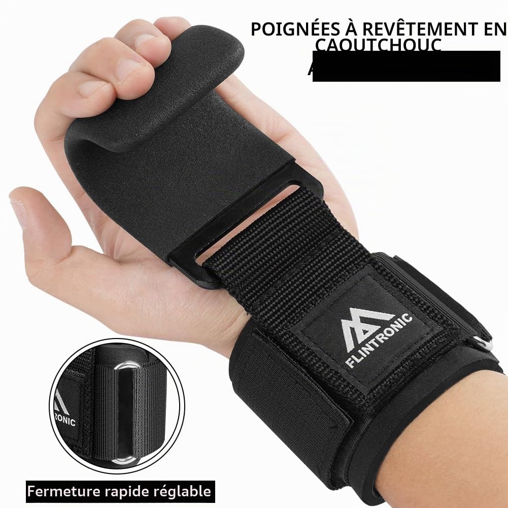 Flintronic Crochets d'haltérophilie, 8 cm de Néoprène Rembourré Bandage Poignet, Crochet Musculation pour Hommes et Femmes, pour Powerlifting, Levage et Tirage de Barre, Crossfit, Rows et Deadlift