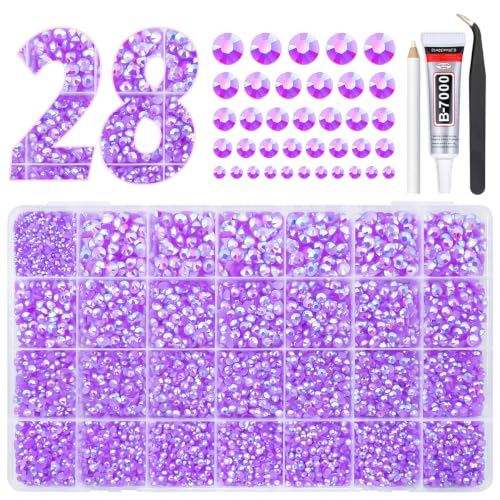 qiipii 2-6mm Medium Purple AB Resin Rhinestones w B7000 Glue for Bedazzling