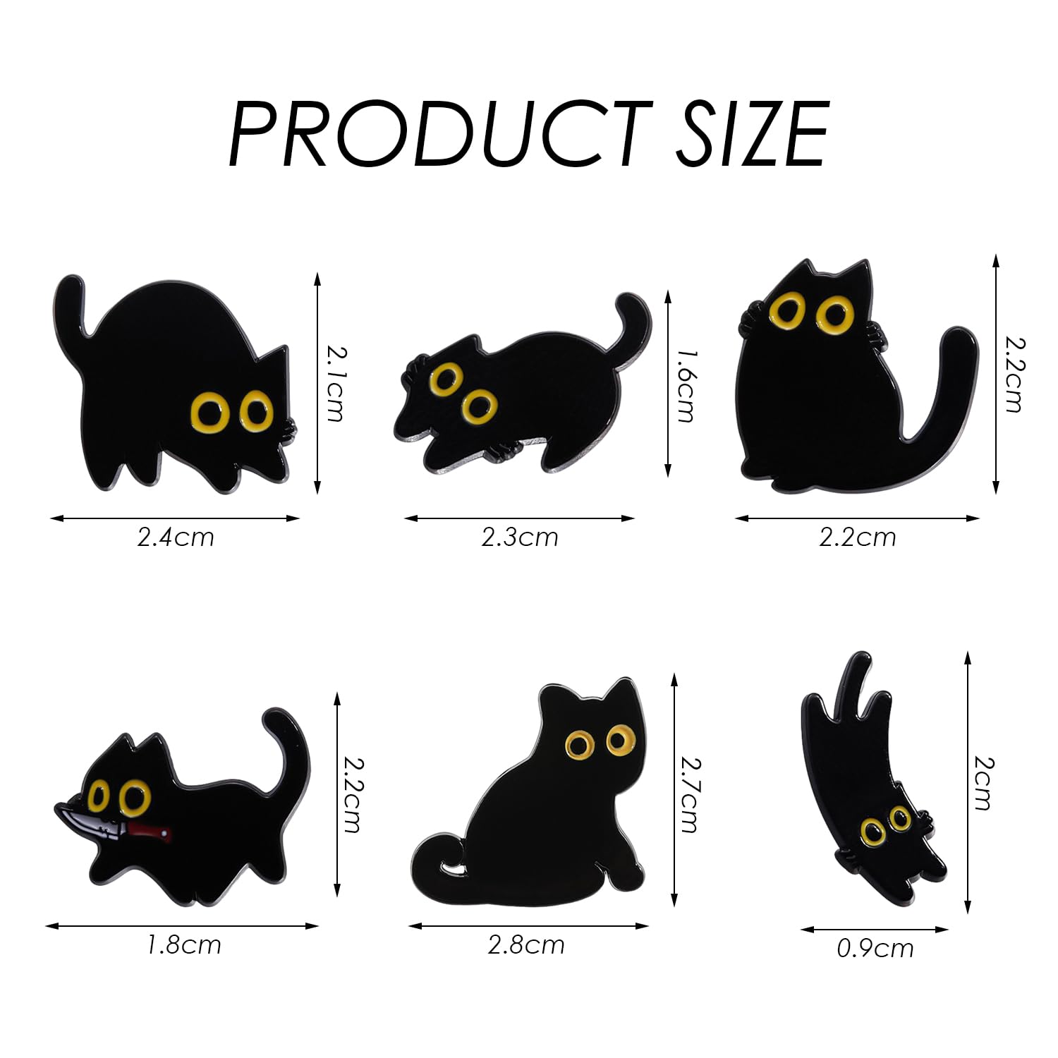 6 Lindas Insignias En Forma De Gatos Negros, Broches De Alfiler Sólidos, Decoración De Sombrero De Mochila, Colección De Animales De, Juego De Regalo Pequeño. - 2