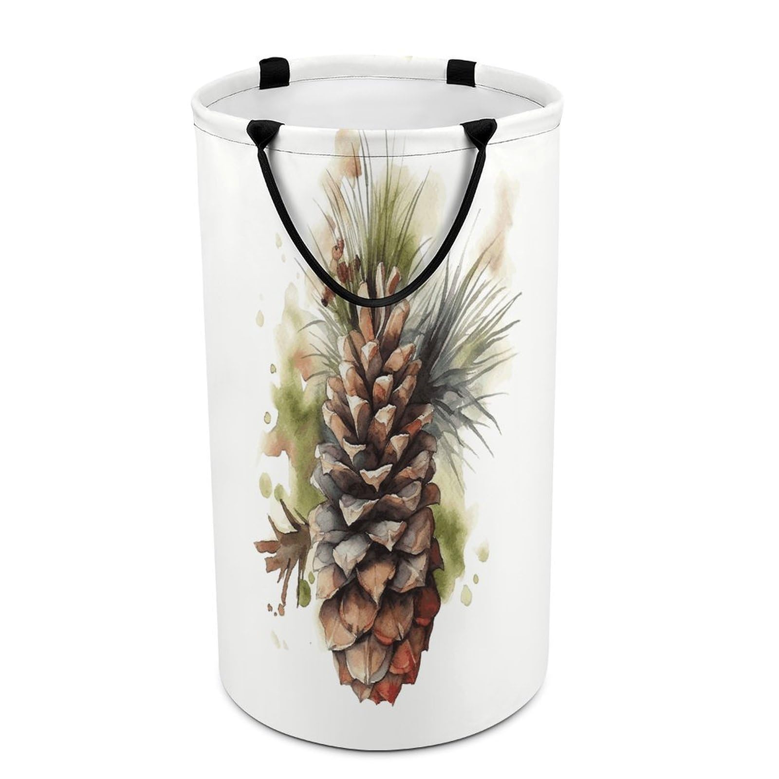 Watercolor Pine Cone Laundry Hamper Waterproof Polyester Laundry Baskets Collapsible Dirty Clothes Storage Basket Clothes Hampers with Sturdy Handles for Travel Bedroom