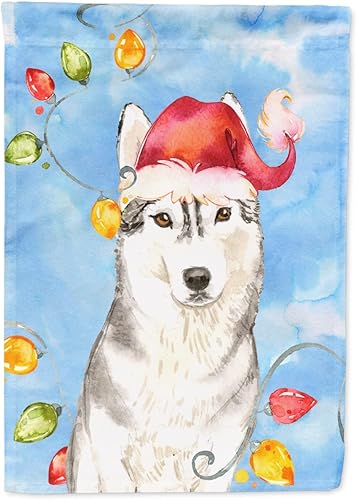 Caroline's Treasures CK2495GF - Bandera de jardín con luces de Navidad de Husky siberiano, bandera decorativa para patio, patio, obras de arte para disponible en Yaxa Peru