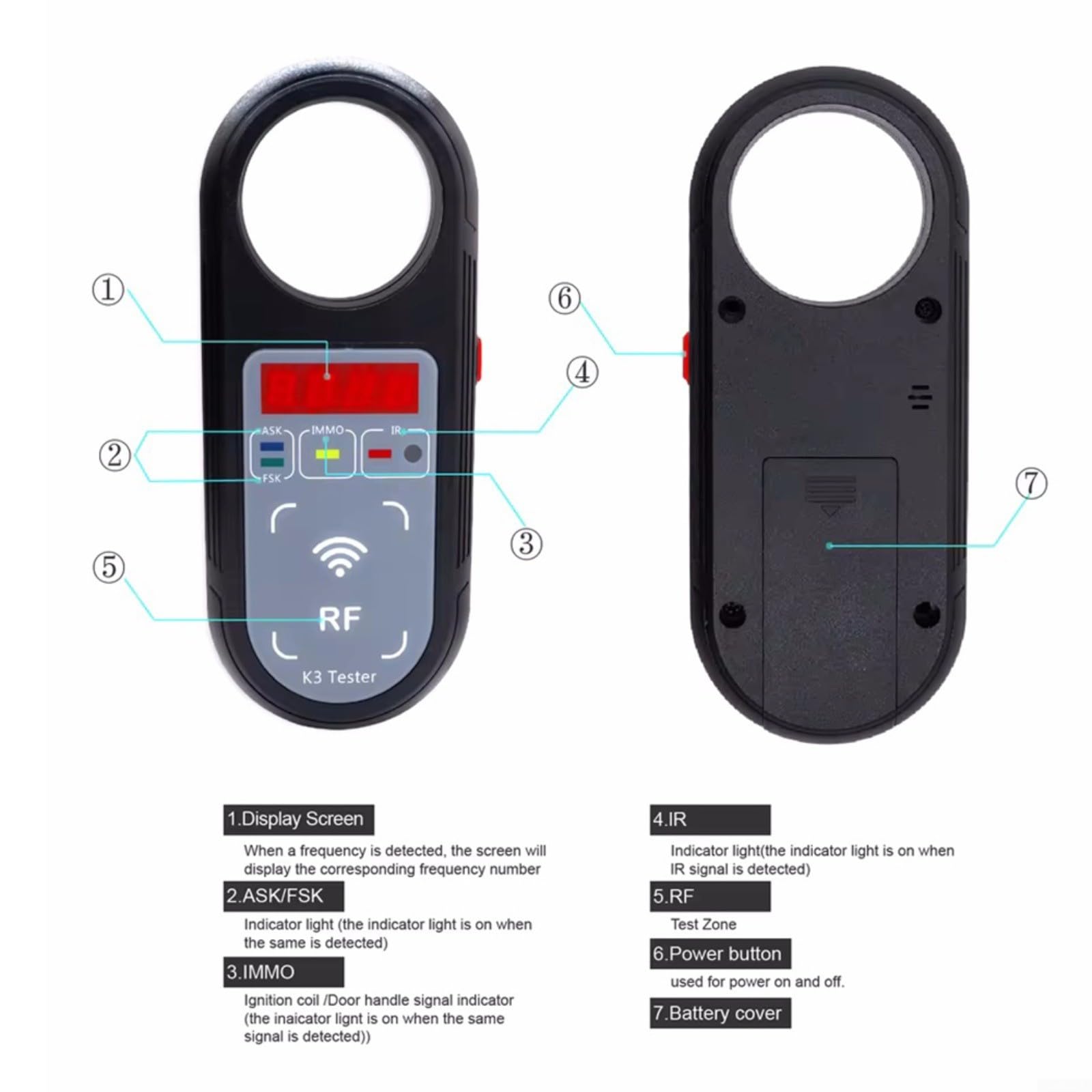 Frequenztester K3 Mit Display 100–999 MHz Für Autoschlüssel, ASK/FSK Erkennung Infrarot- Und Türgriffsignalprüfung Tragbares Diagnosegerät(K3)