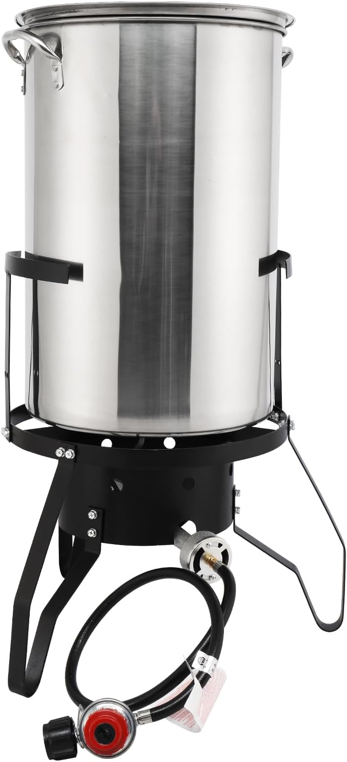 Outvita 50 Qt Turkey Deep Fryer Set, Aluminum Fish & Seafood Boiler Steamer with 54,000 BTU Propane Gas Burner Stand Injector Thermometer Hose, Ideal for for Outdoor Fry Cooking Clam Crawfish, Sliver