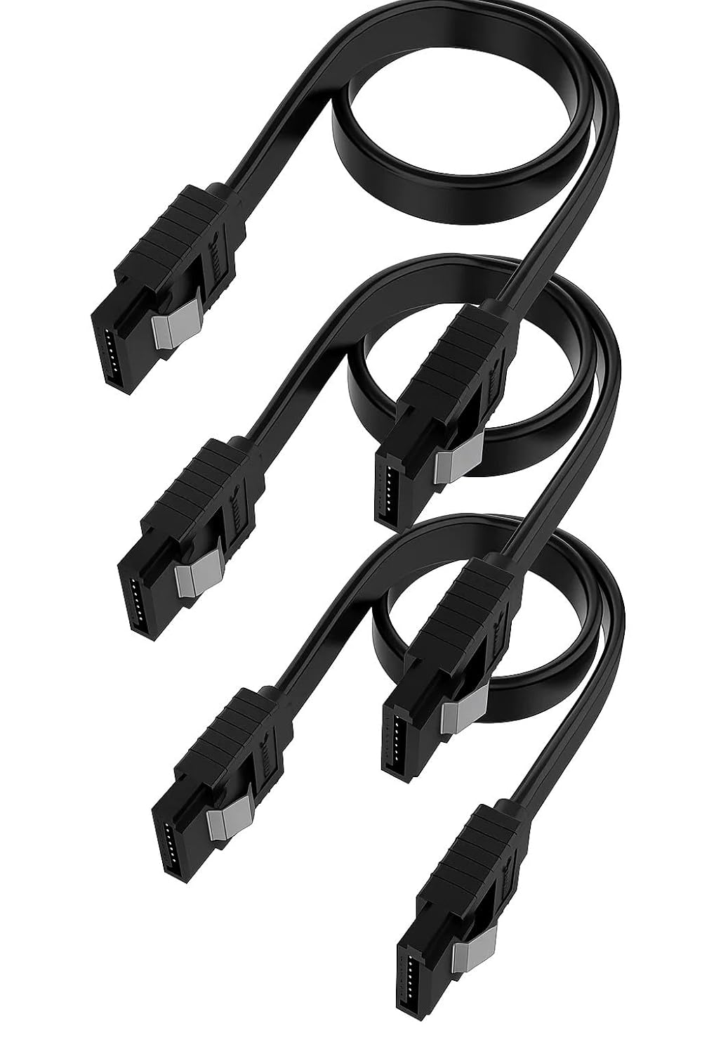 (Pack of 3 22cm Straight SATA III Data Cable Compatible for SATA HDD, SSD, CD Driver, CD Writer – Black