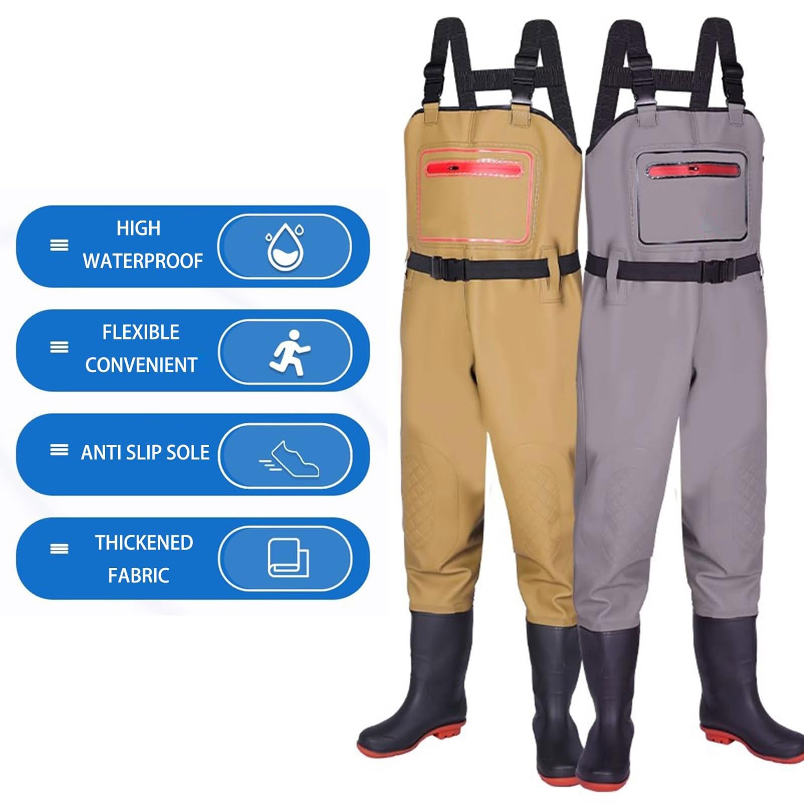 Wader Ropa de Pesca para Hombres Mujeres,Vadeadores de Pesca y Caza con Botas Tallas 37-46,Waders del Pecho con Correa Ajustable Rodillas reforzadas para la Pesca con Mosca,la Caza