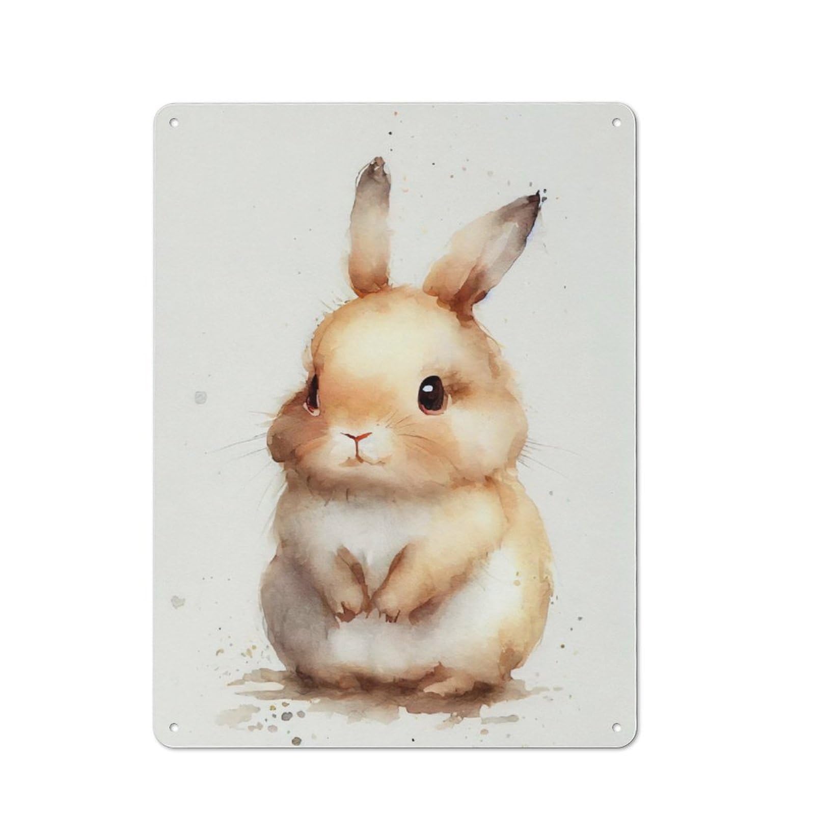 Junmoney Rabbit Bunny Watercolor Metal Plaque 40X30cm With For Workshop Wall, Retro Decor, A New Home Gift For Collectors Of Metal Signs