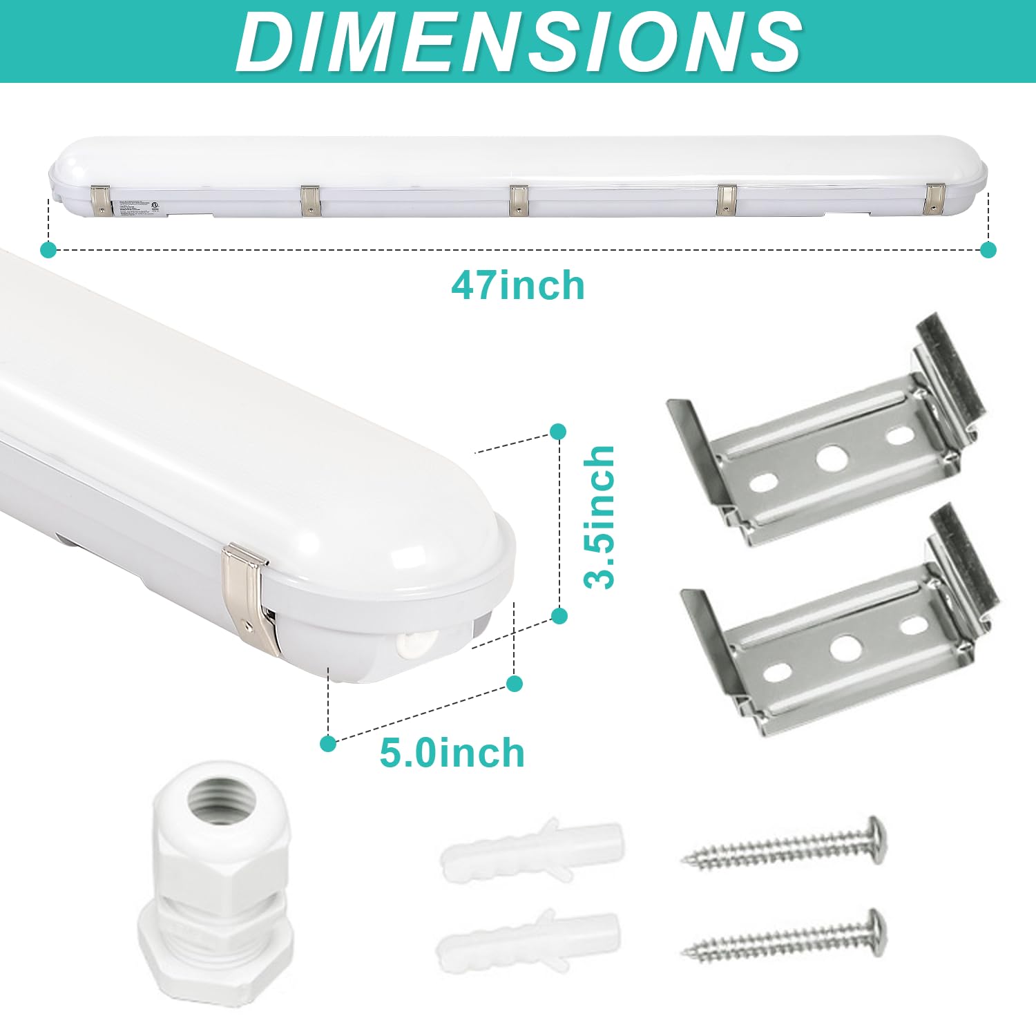 4FT LED Vapor Tight Light 3CCT 3-Wattage Selectable 40W 50W 60W 5200LM IP66 Waterproof Vapor Proof Fixture 100-277V — view 6