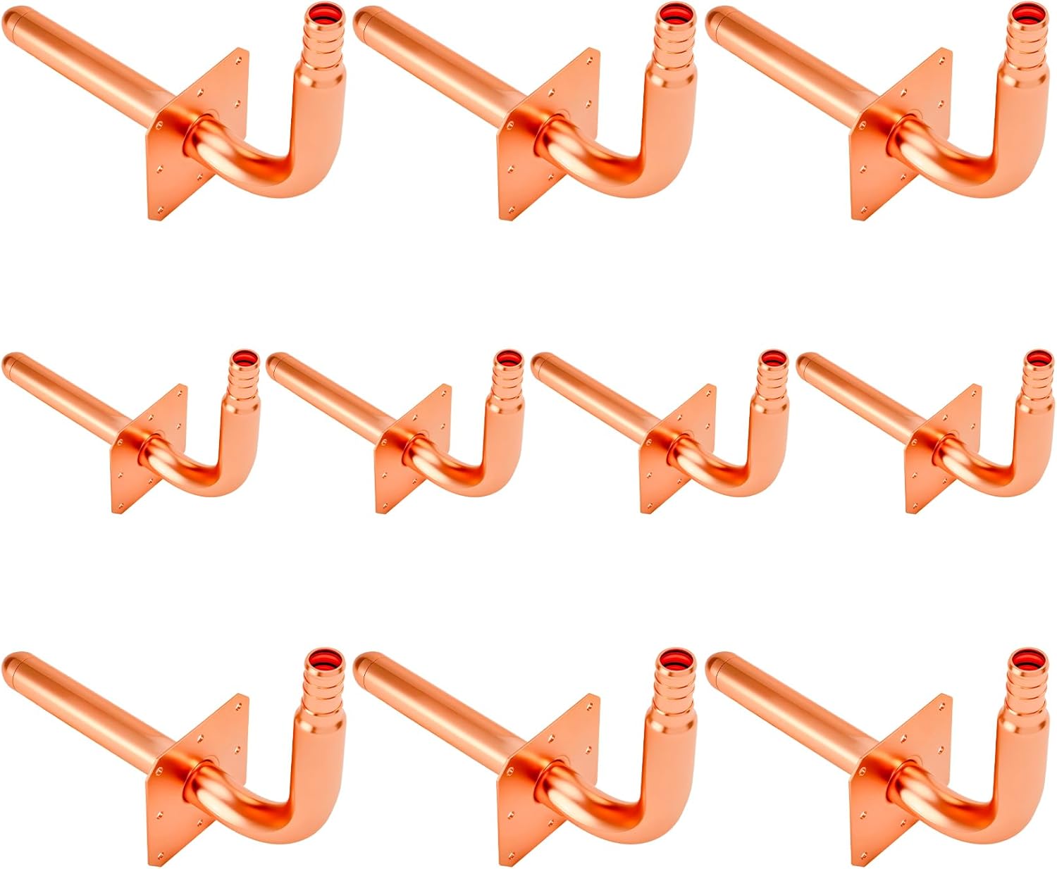 Pack of 10,1/2In Copper Stub Out Elbows with Wall Flange,F1807 Lead-Free PEX-B/C Barb Crimp Fittings,6 Inch Length, for Bathroom Faucet, Shower Valve,Toilet Supply,Easy Installation,Remodel Plumbing