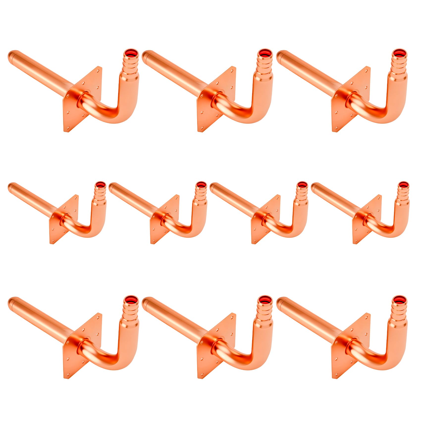 Pack of 10,1/2In Copper Stub Out Elbows with Wall Flange,F1807 Lead-Free PEX-B/C Barb Crimp Fittings,6 Inch Length, for Bathroom Faucet, Shower Valve,