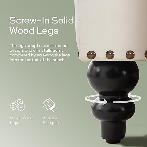 Miniatura 32 de HUIMO Banco otomano de almacenamiento de 51 pulgadas con bandeja extraíble, tela de mezcla de lino y algodón, botones acolchados, bisagra de Bandeja