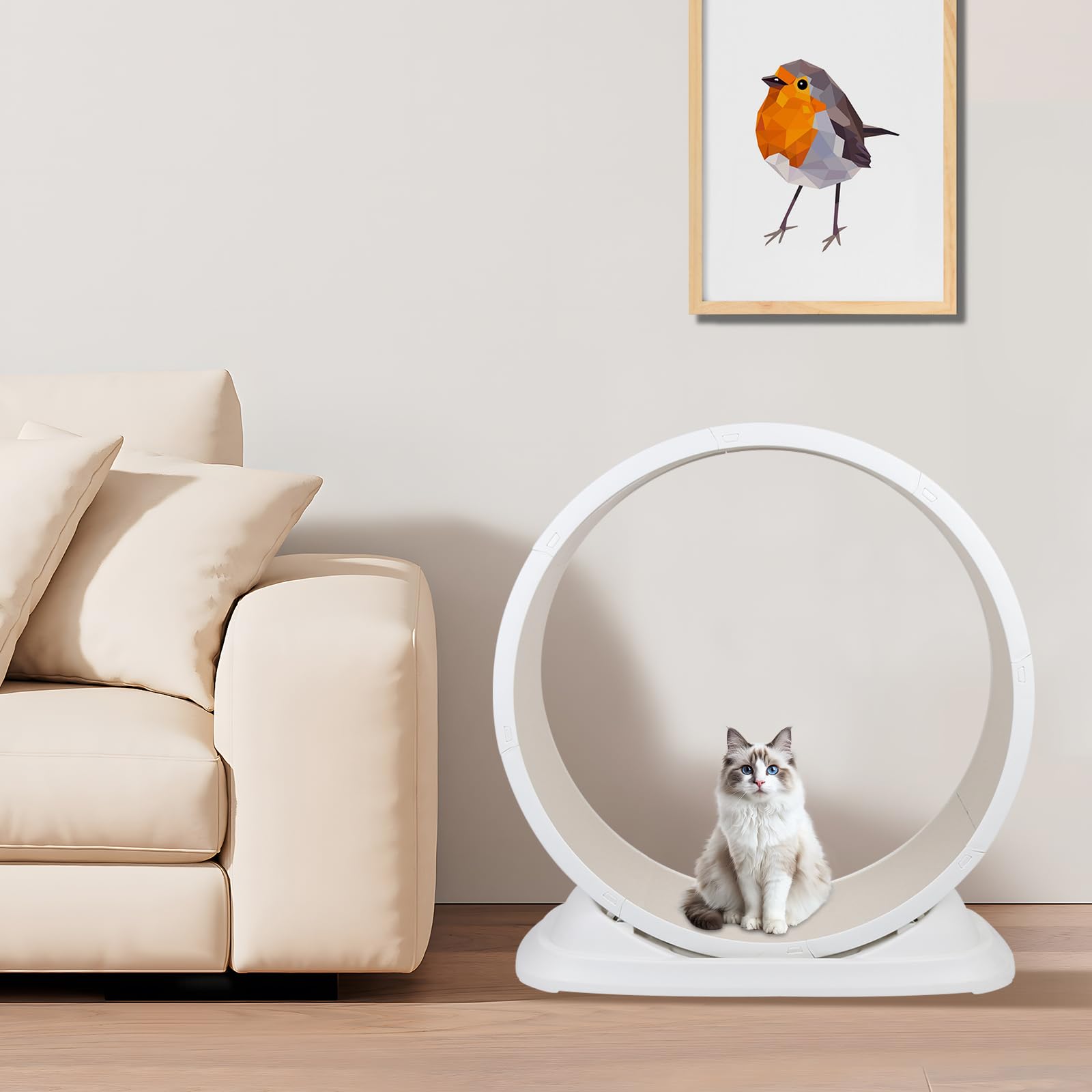 Ruota per esercizi 'gatto' in legno, giocattolo sportivo per una durata di vita più lunga, per corsa, camminata, allenamento, adatto per maggior parte 'gatto', 85 x 80 x 33 cm, bianco