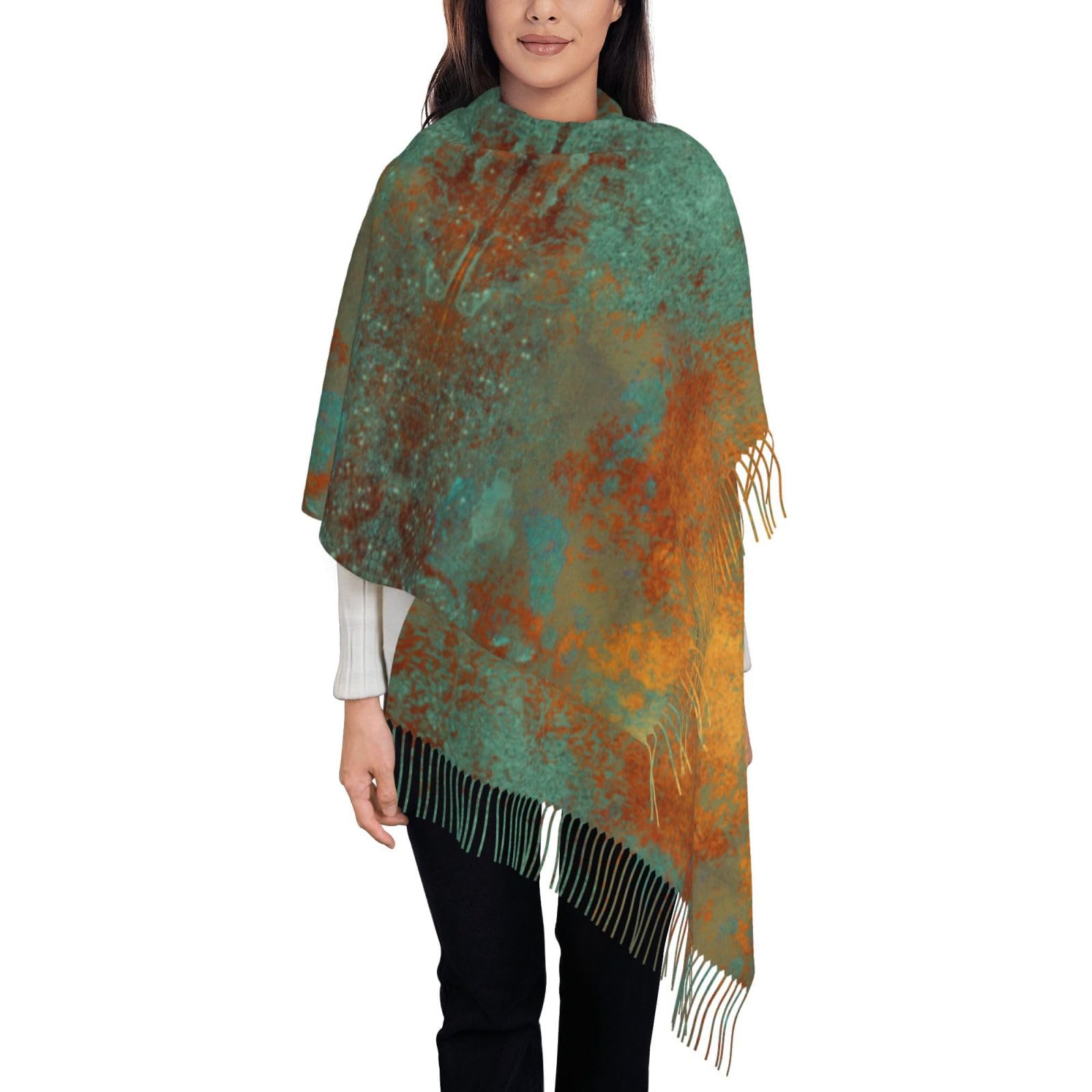 Tcoay Faux Cashmere Scarf Women's Printed Shawl Women's Scarf,Trendy Rich Copper Patina Metallic