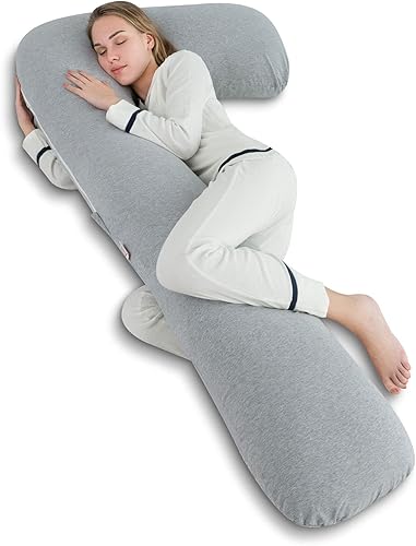 AngQi Almohada de embarazo corporal con funda de jersey, almohada de cuerpo completo en forma de L para mujeres embarazadas y dormir de lado, gris