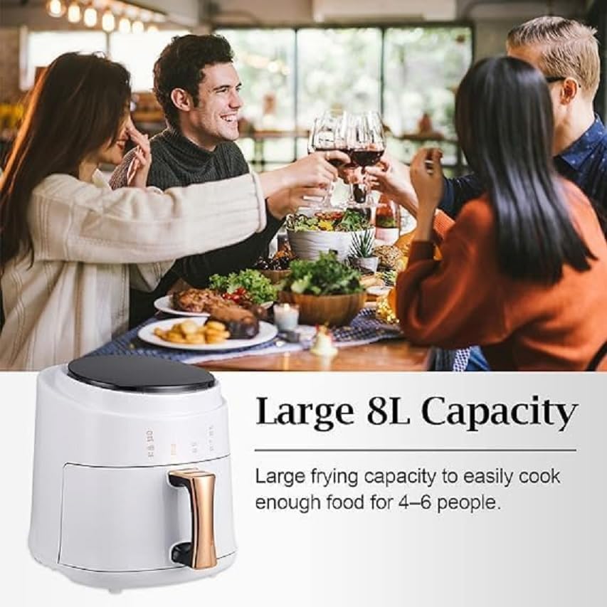 Air fryer front view with preset icons