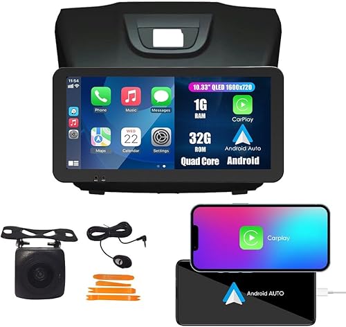 QLEDIPS 1600x720 pantalla táctil de 10.33 pulgadas CarPlay y Android Auto Android Autoradio de navegación del coche, reproductor multimedia estéreo